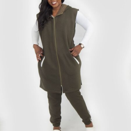 Julianna Sleeveless Army Green Tracksuit Set